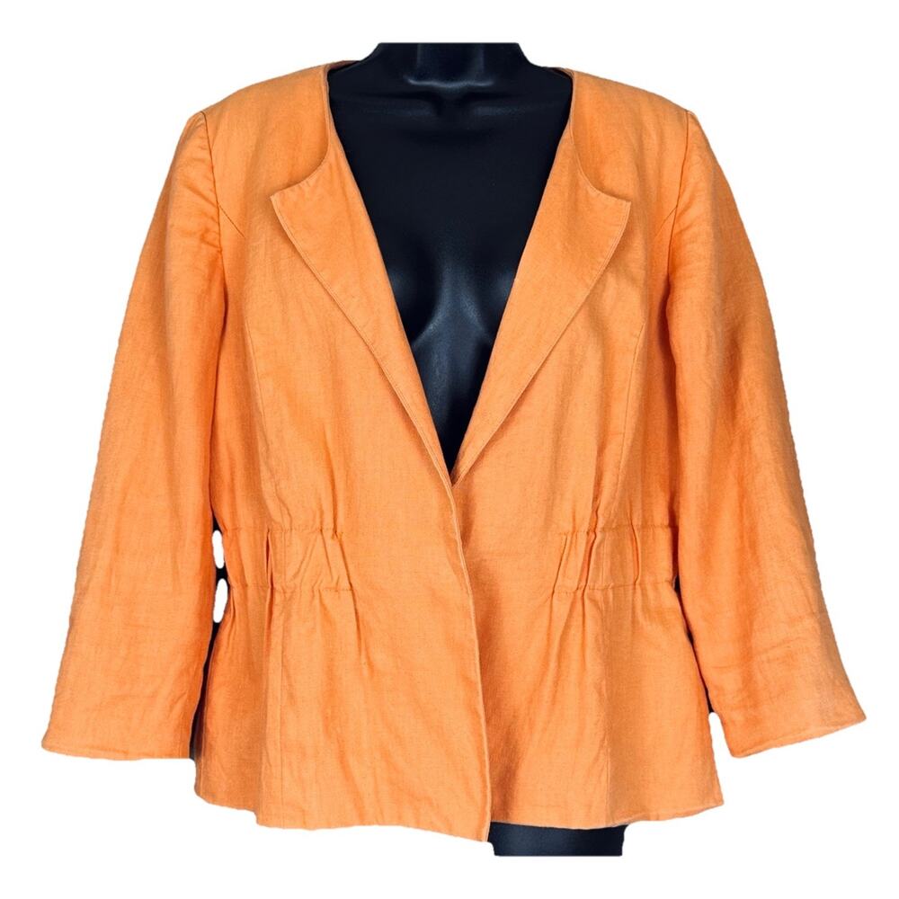 Madison Linen Blazer Jacket Sun Washed Peach Sz 8 Lightweight‎ Snap Long Sleeve